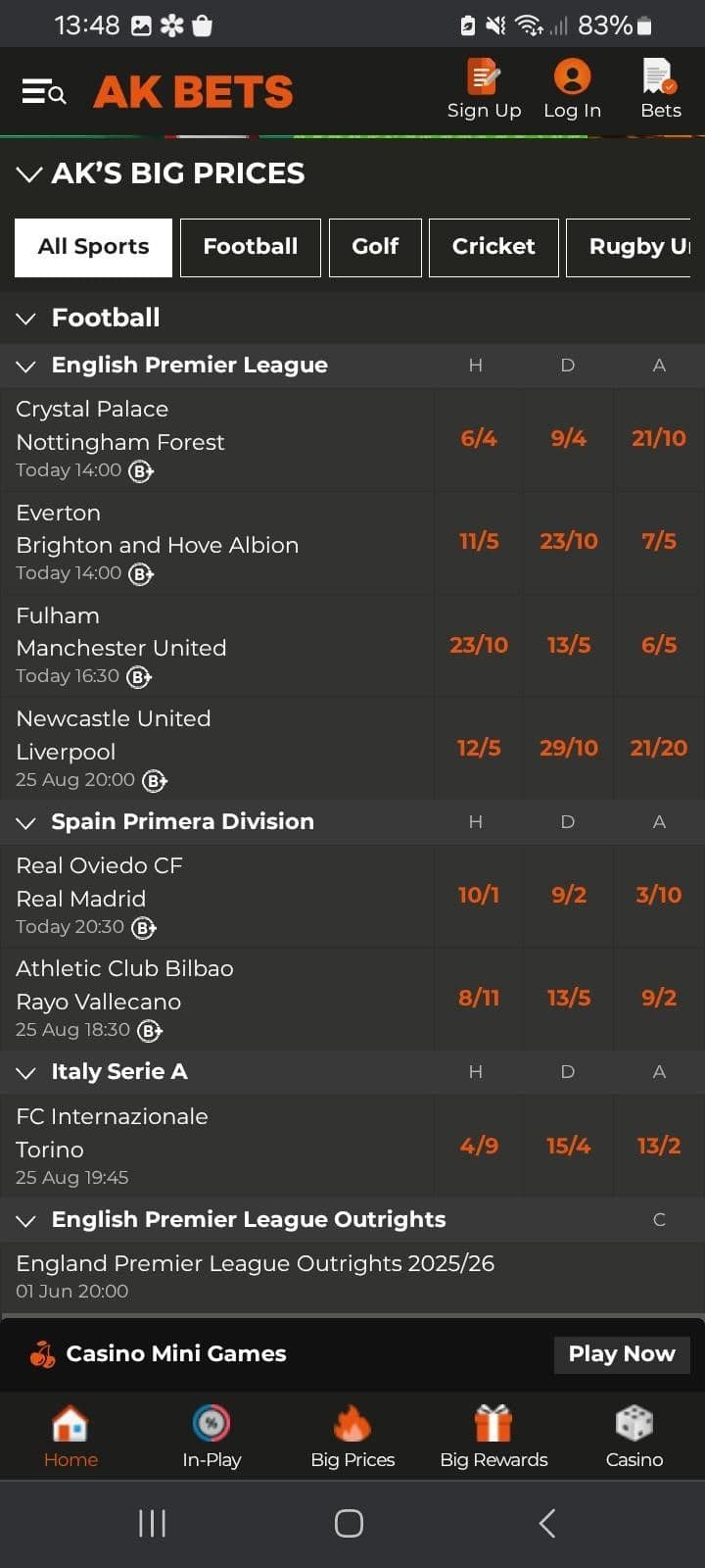 AK Bets Sports Betting Odds