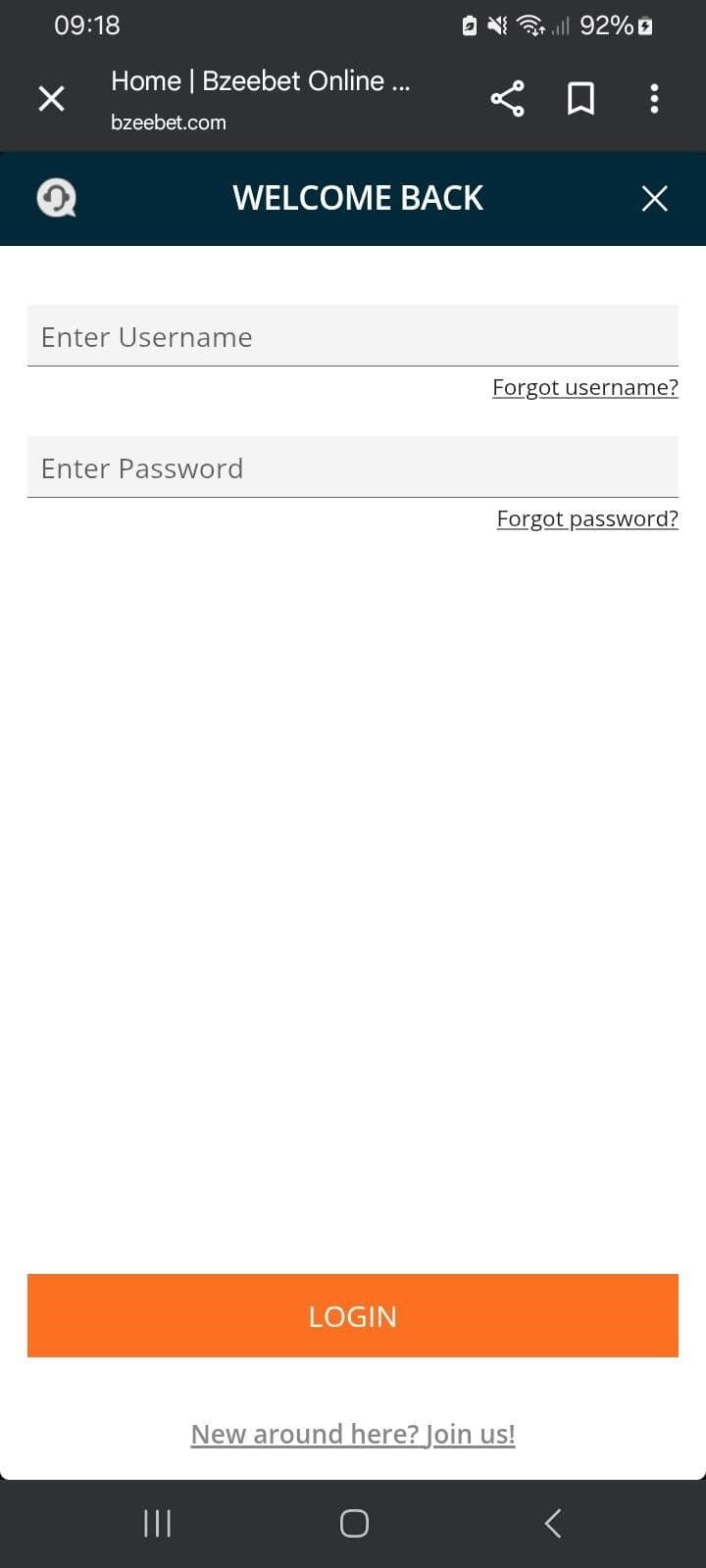 Access your account via the Bzeebet 