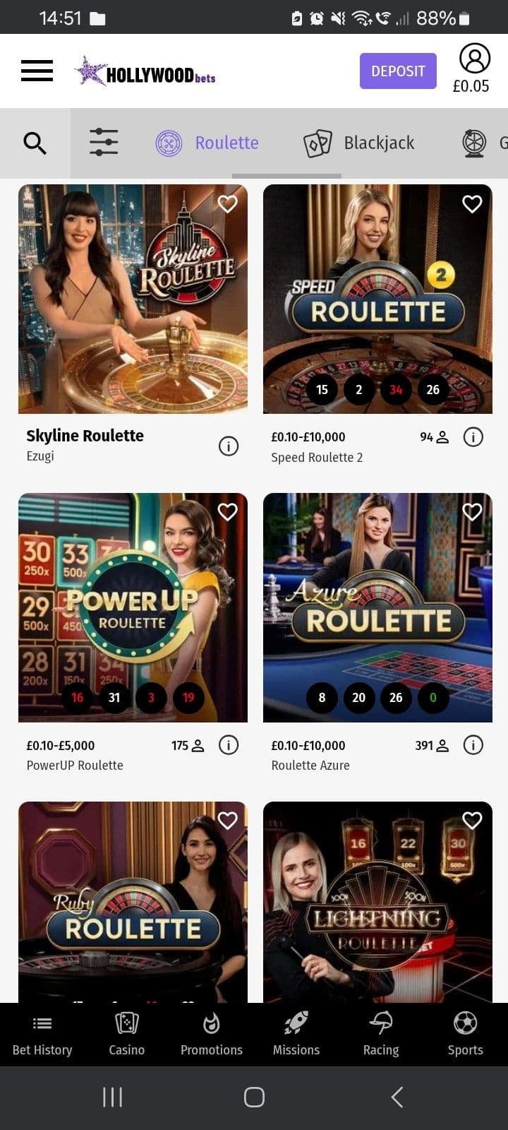 After selecting a casino, open up Live Casino