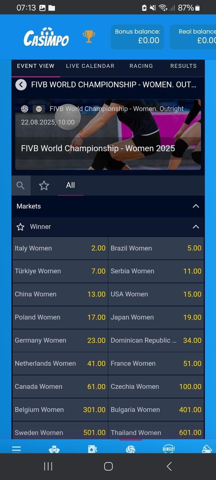 Betting Markets at Casimpo 