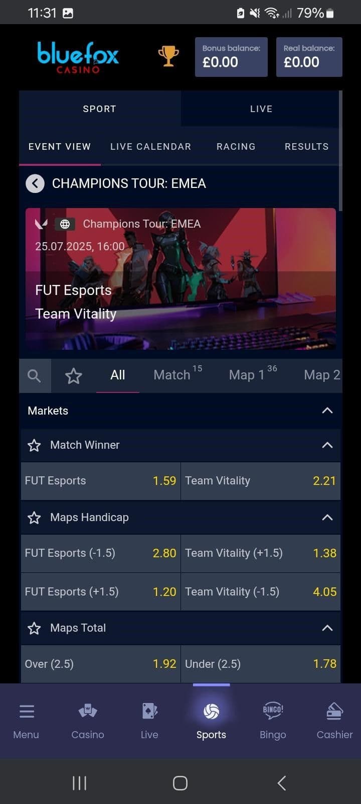 Bluefox eSports Odds 