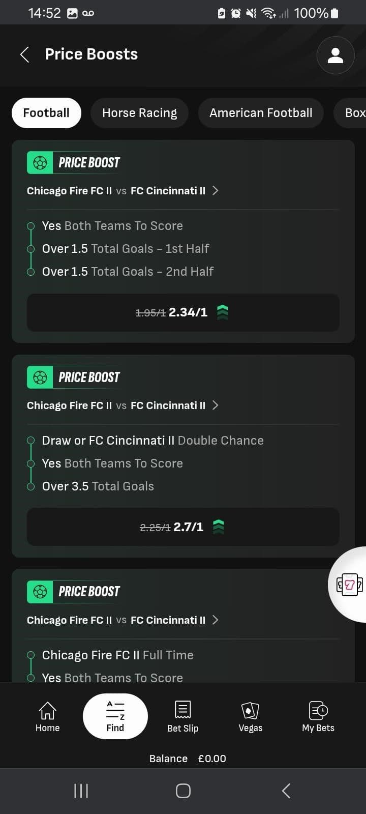 Boosted Odds Livescore