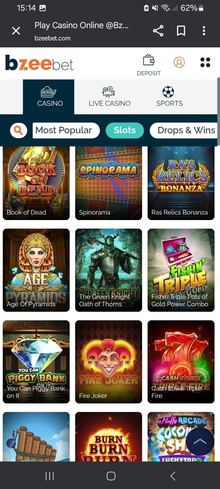Bzeebet Casino Game Selection