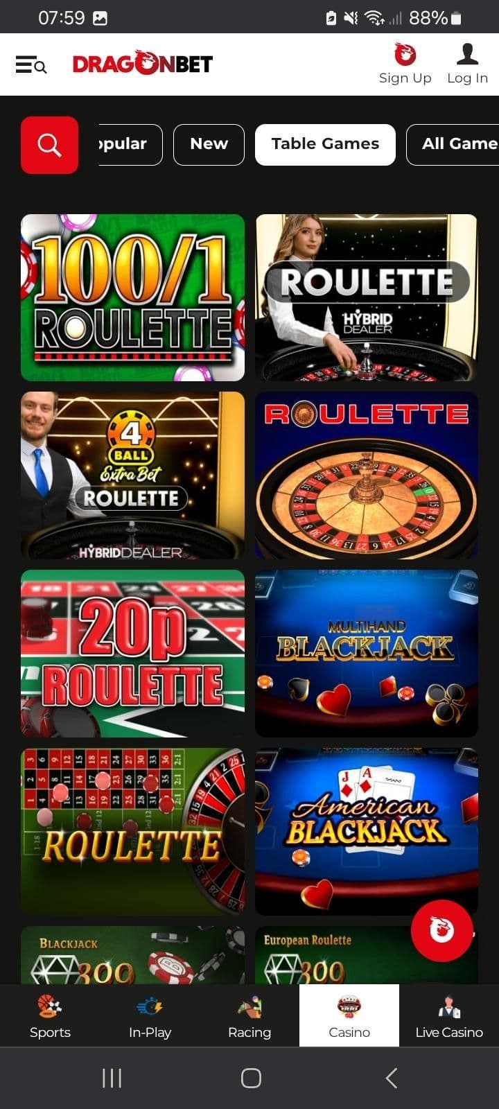 Casino Game Selection Dragonbet