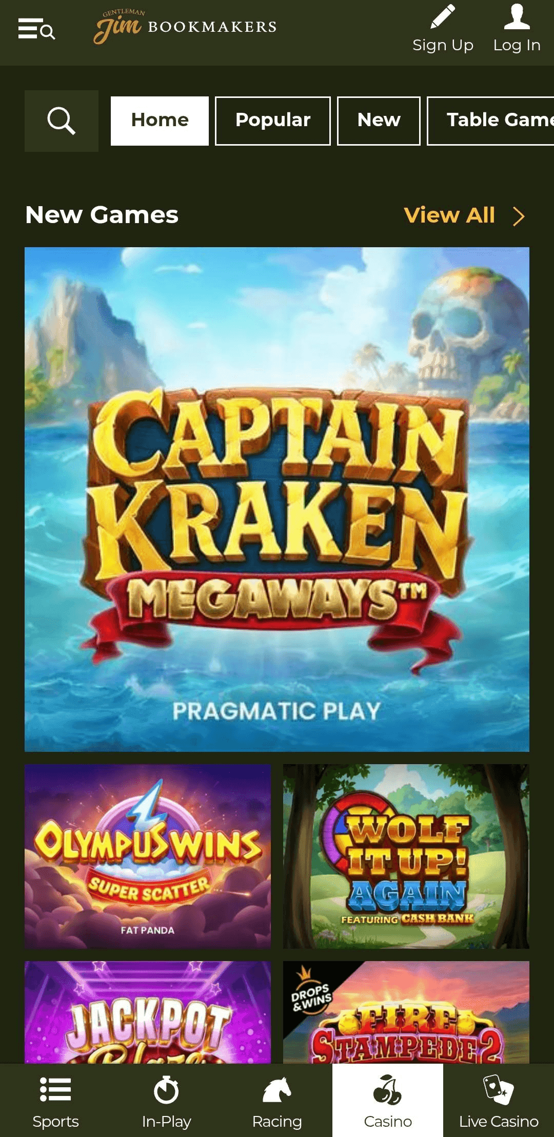 Casino Game Selection Gentleman jim