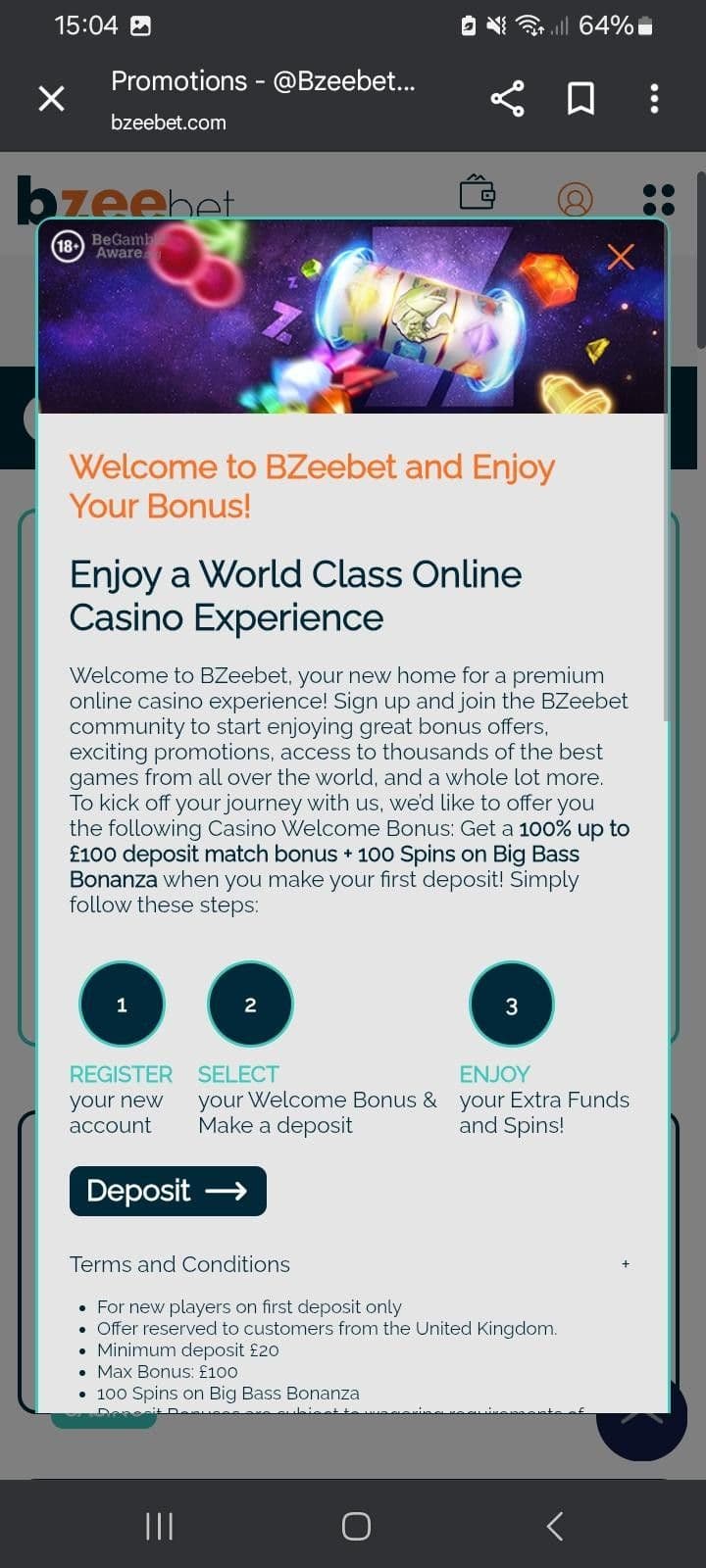 Bzeebet Casino Welcome Bonus 