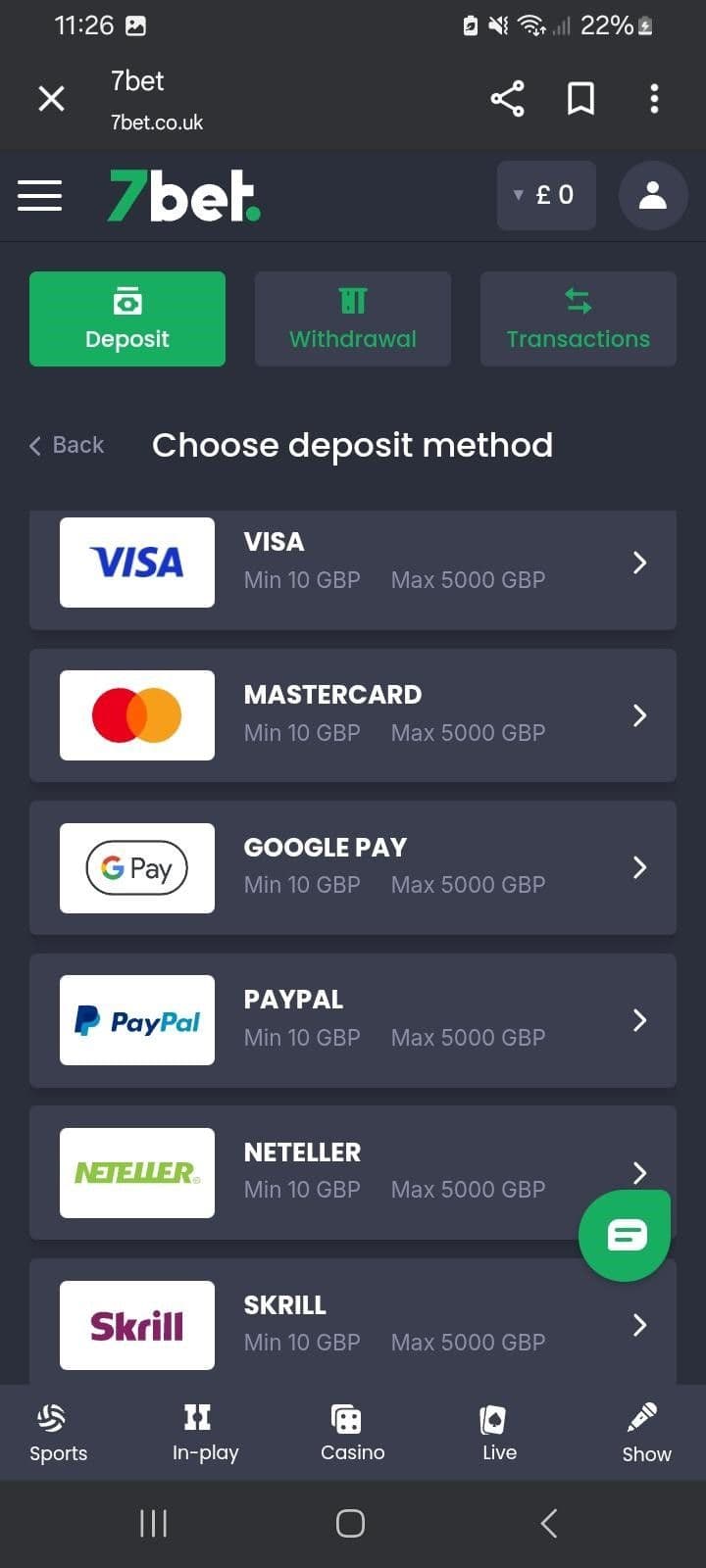 Choose Apple Pay, enter £10, and input code WFB10.