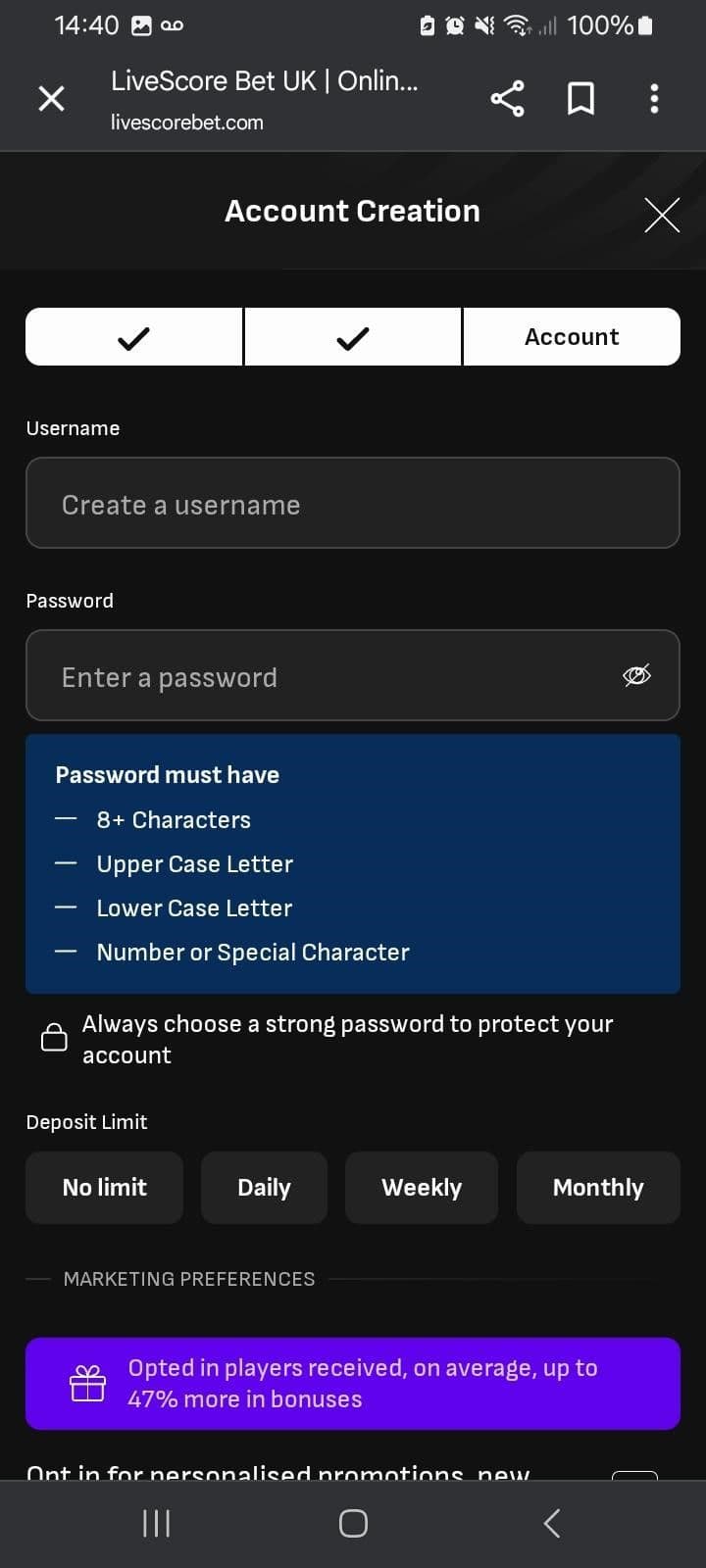 Choose a username and password