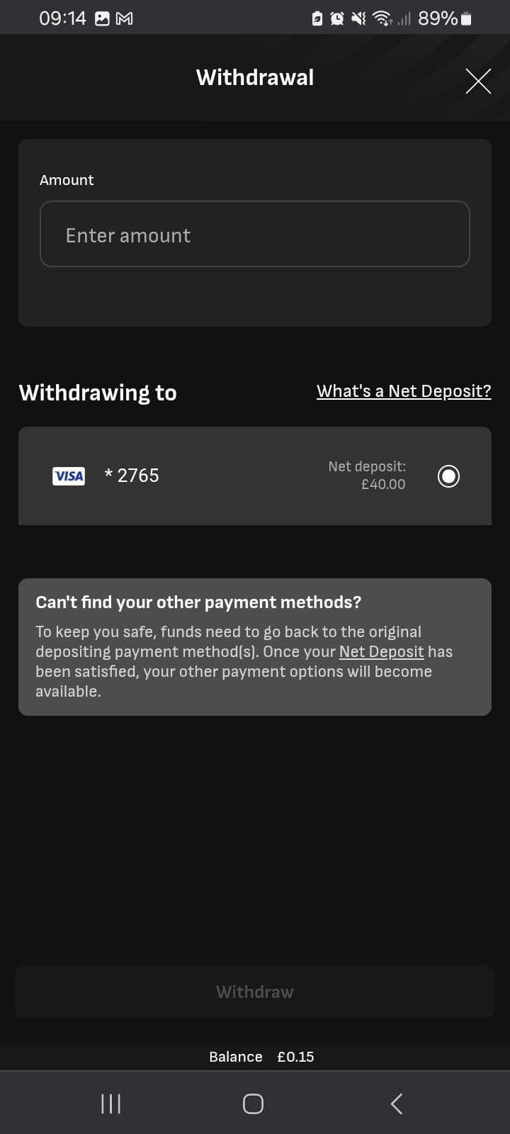 Choose a withdrawal method 