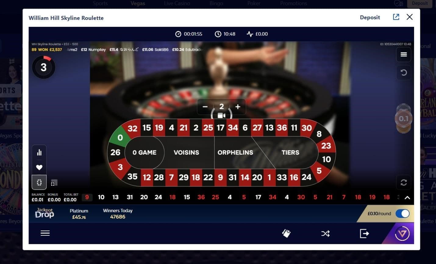 Choose either inside or outside bets 