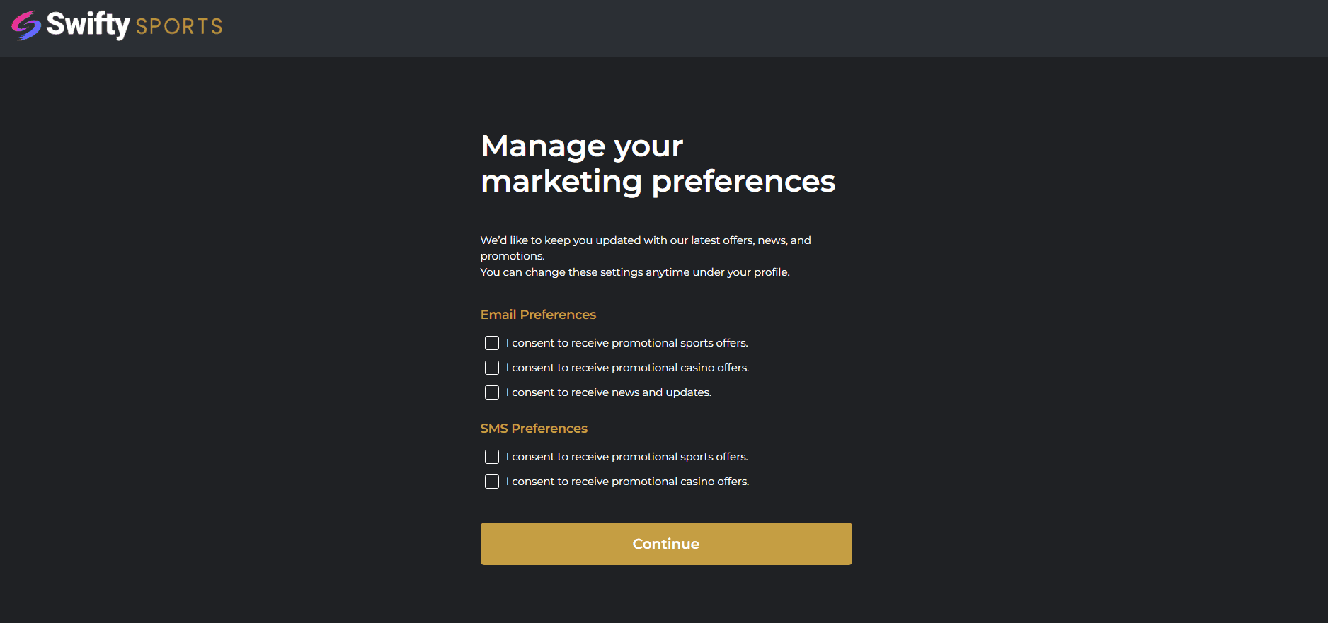 Choose marketing preferences 