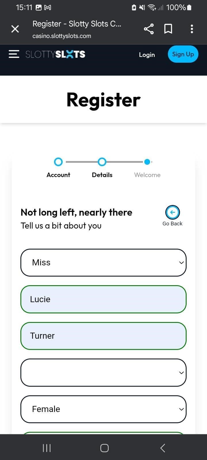 Complete registration information.