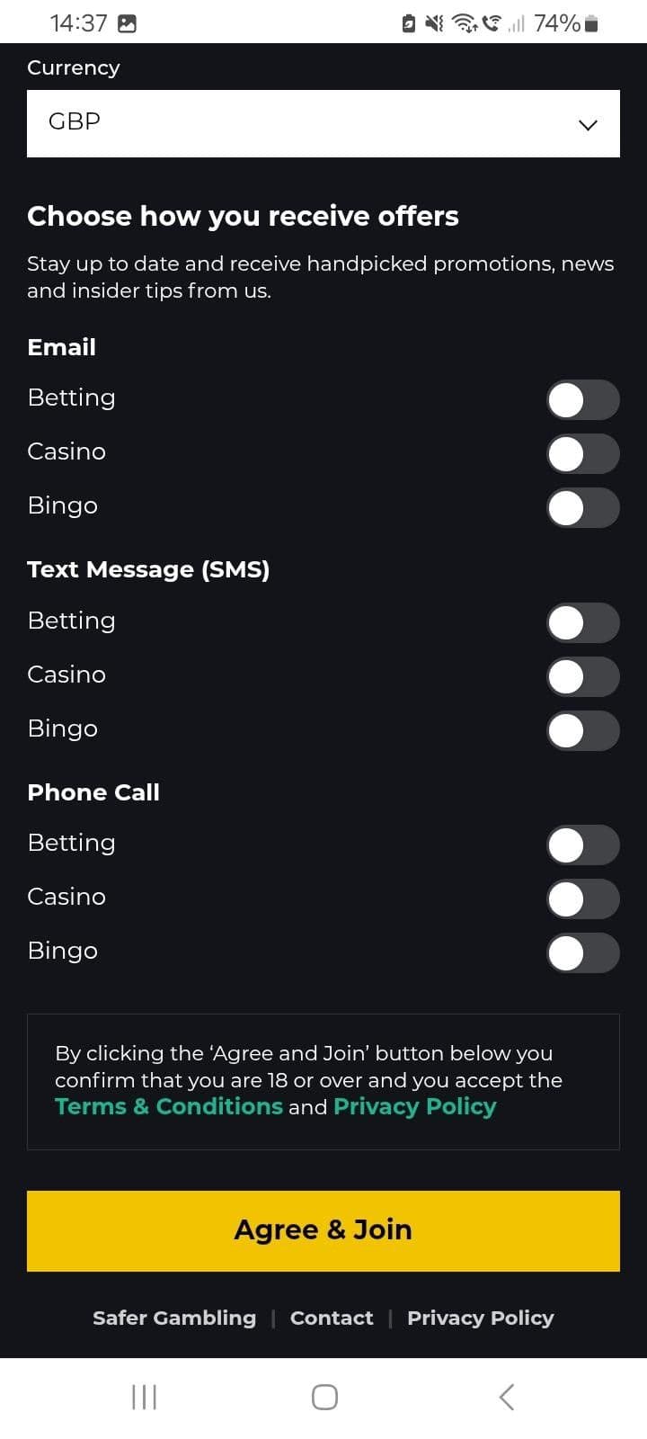 Confirm marketing preferences pricedup