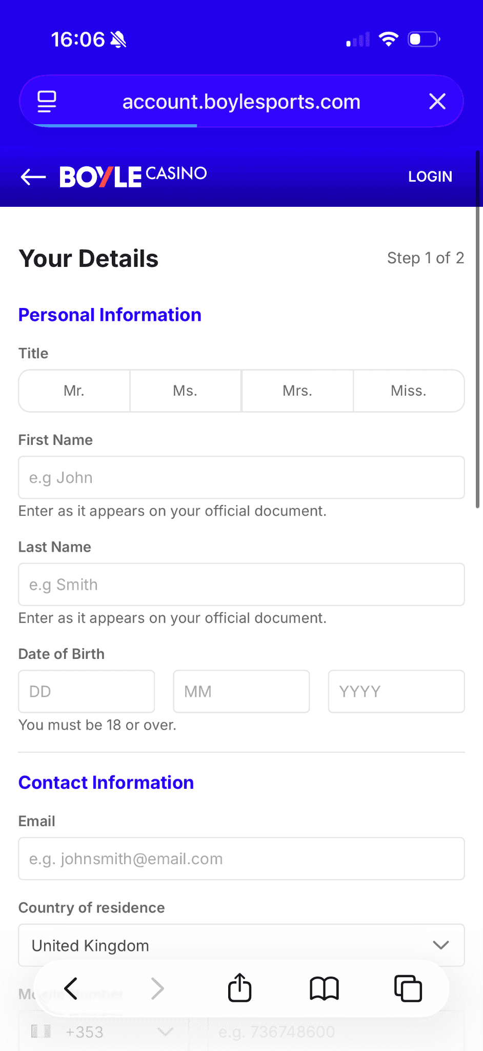 Create your account at a site like Boylesports