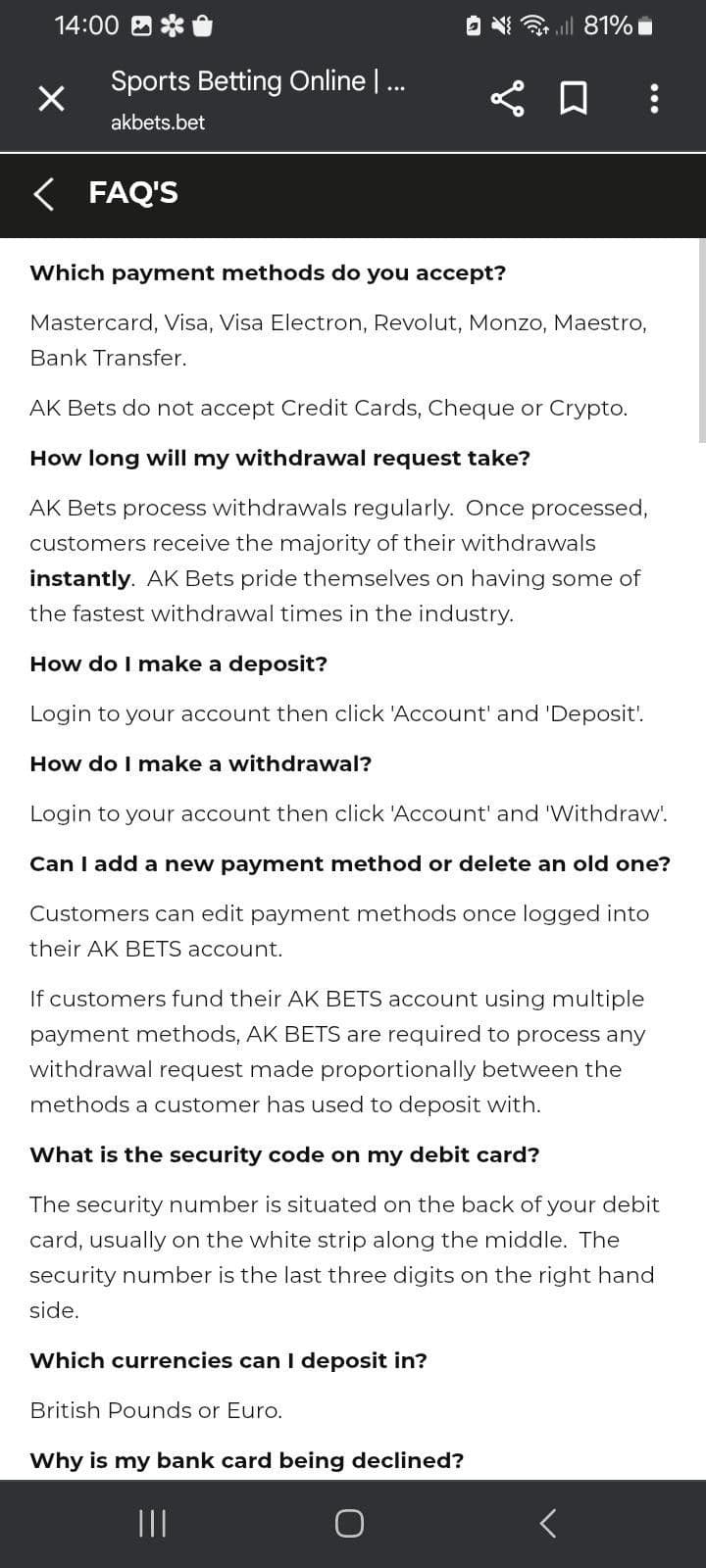 Customer Support AK Bets