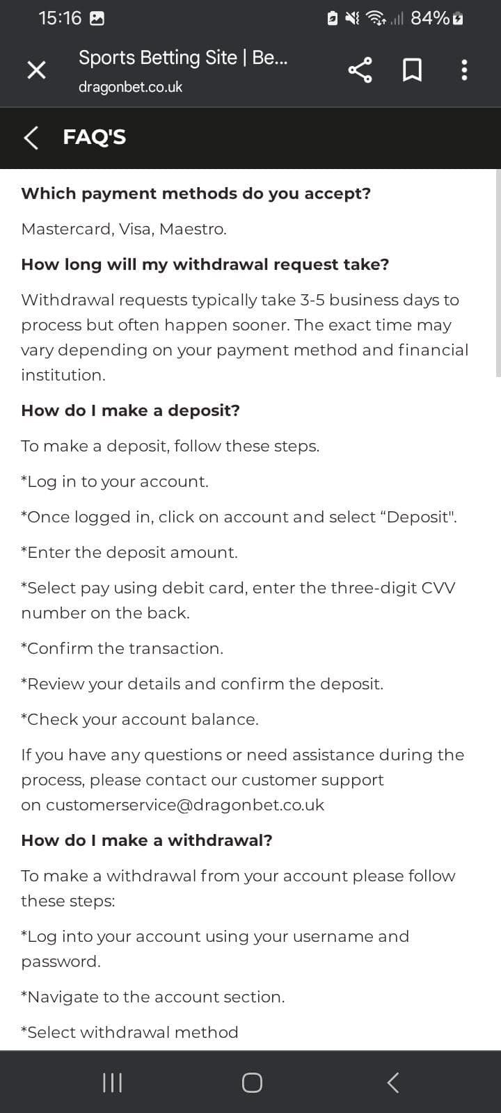 Customer Support Dragonbet