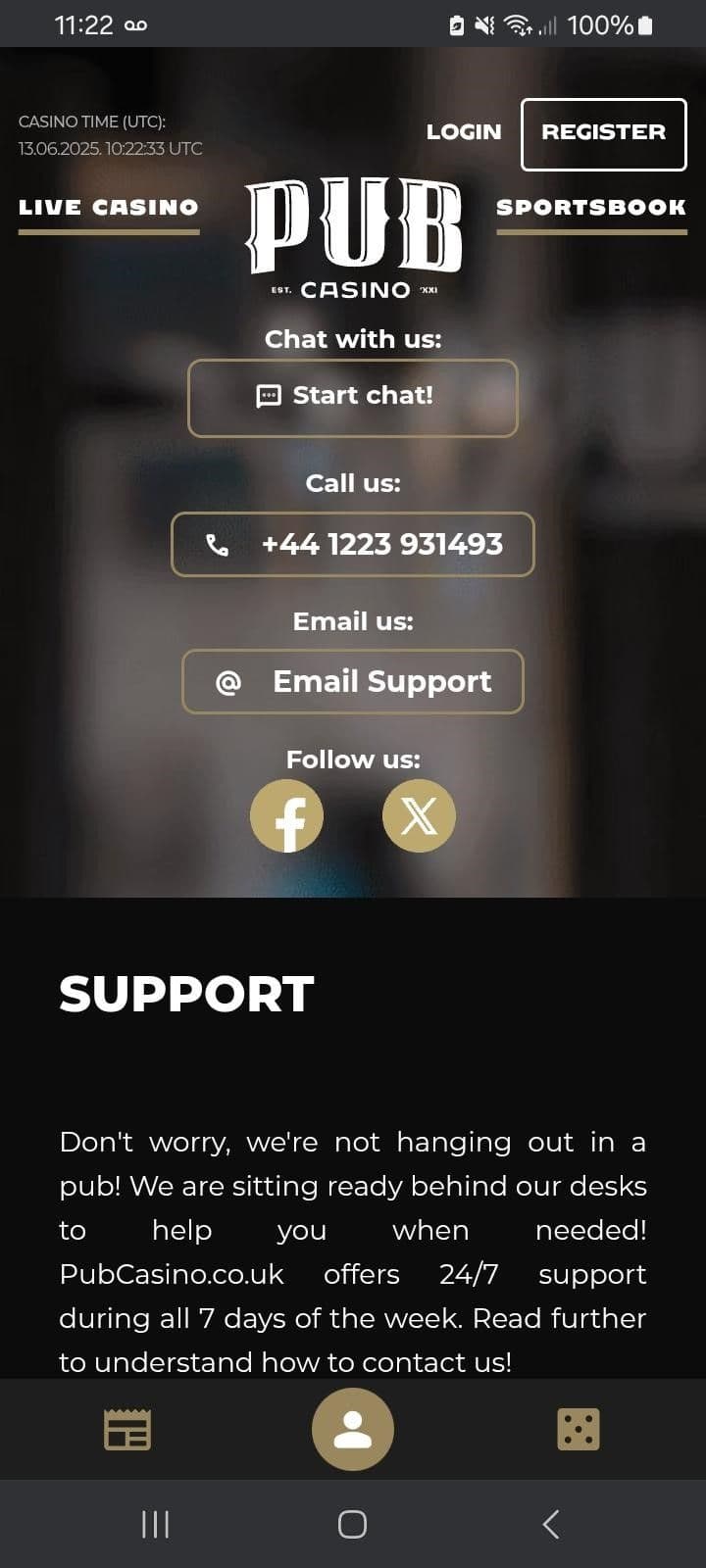 Customer Support Pub Casino