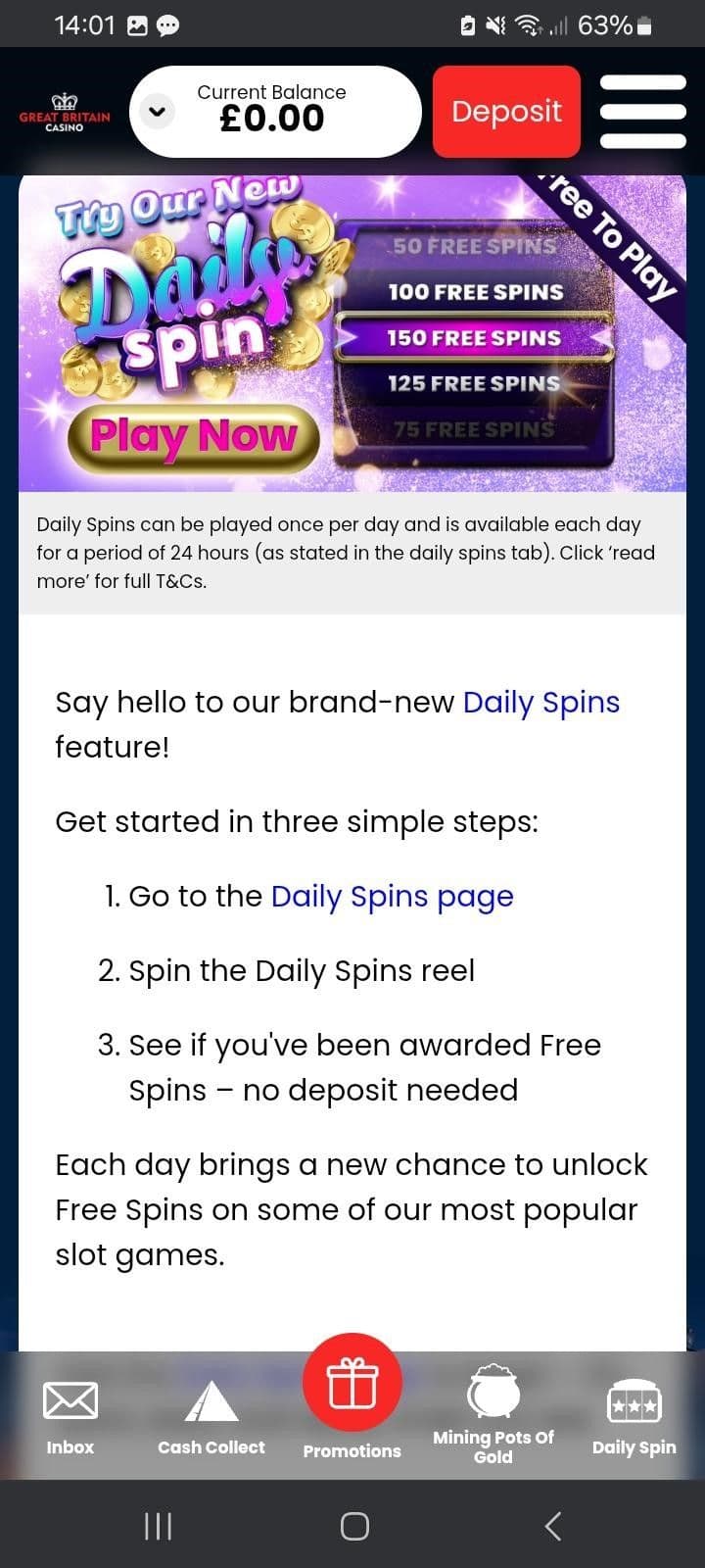 Daily Spins Reel