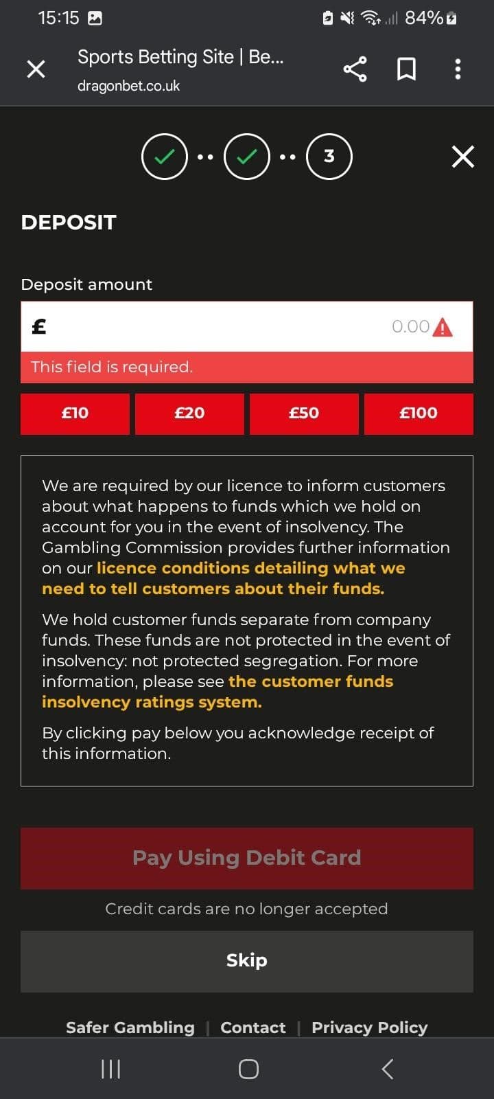 Deposit £10+ via debit card to start betting.