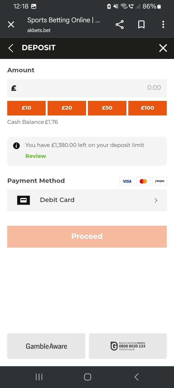 Deposit funds in GBP..