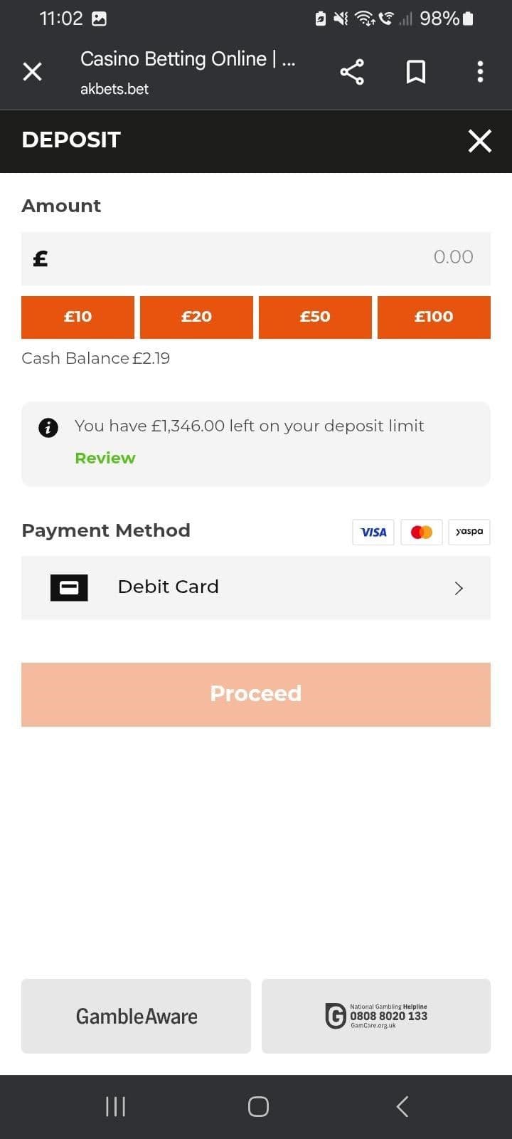 Deposit funds in GBP using a supported payment method.