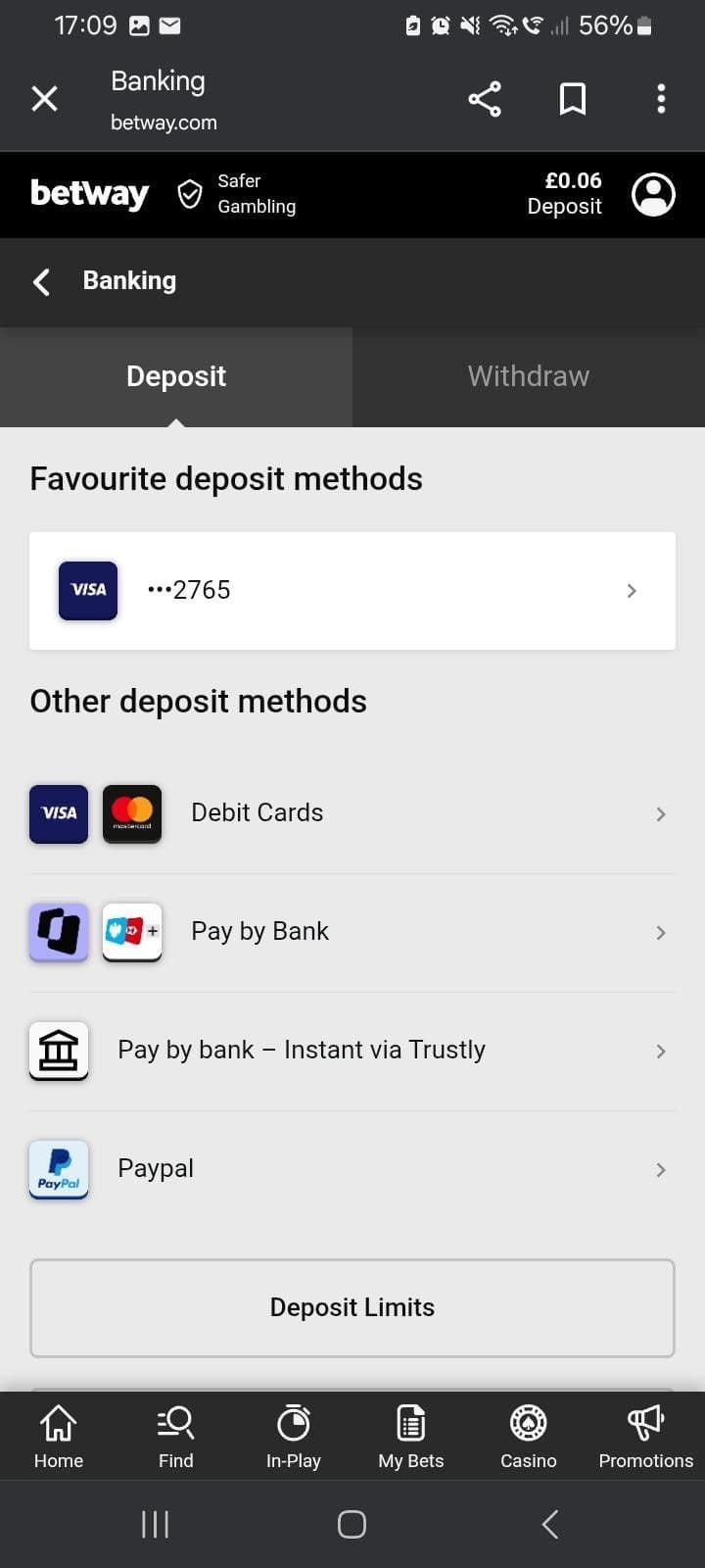 Deposit money in pounds through your chosen method