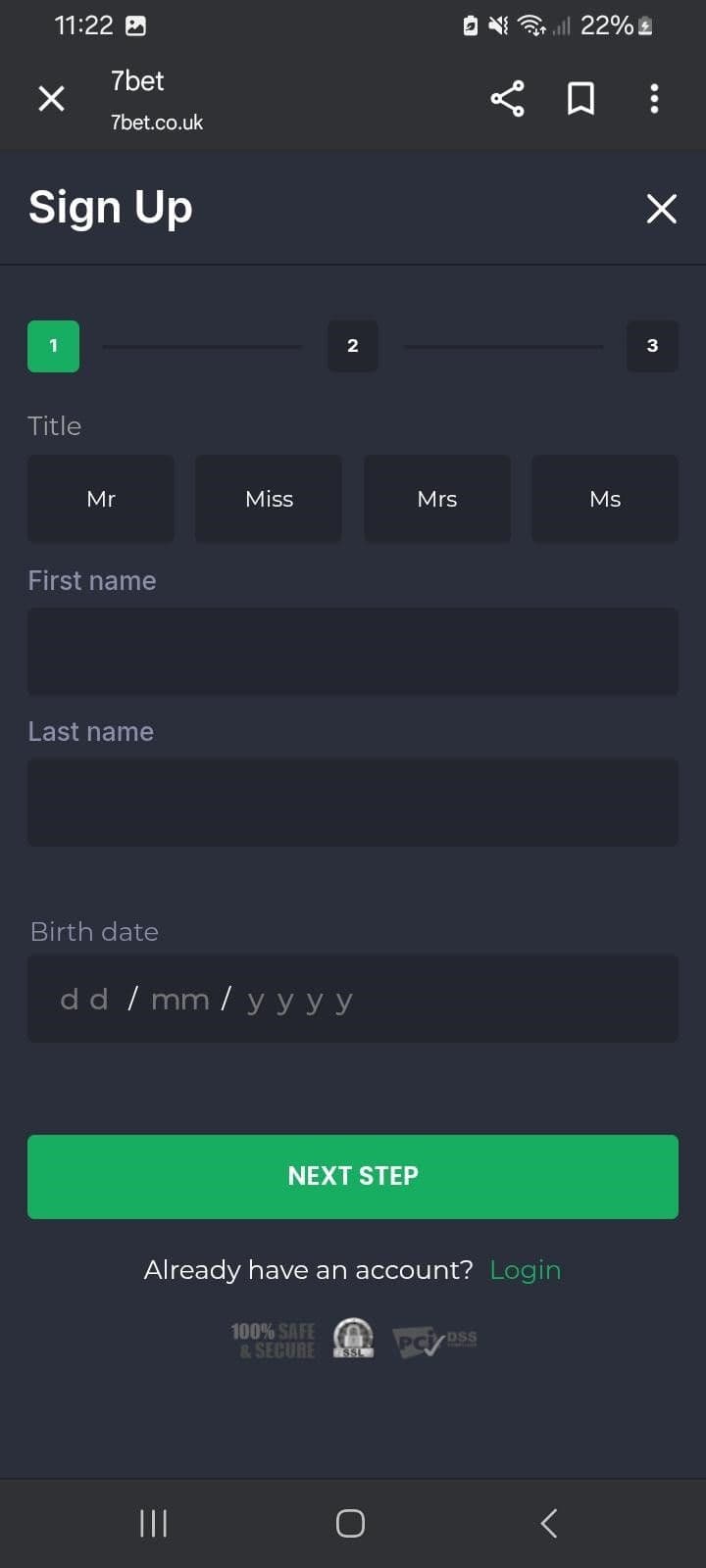 Enter Details 7bet