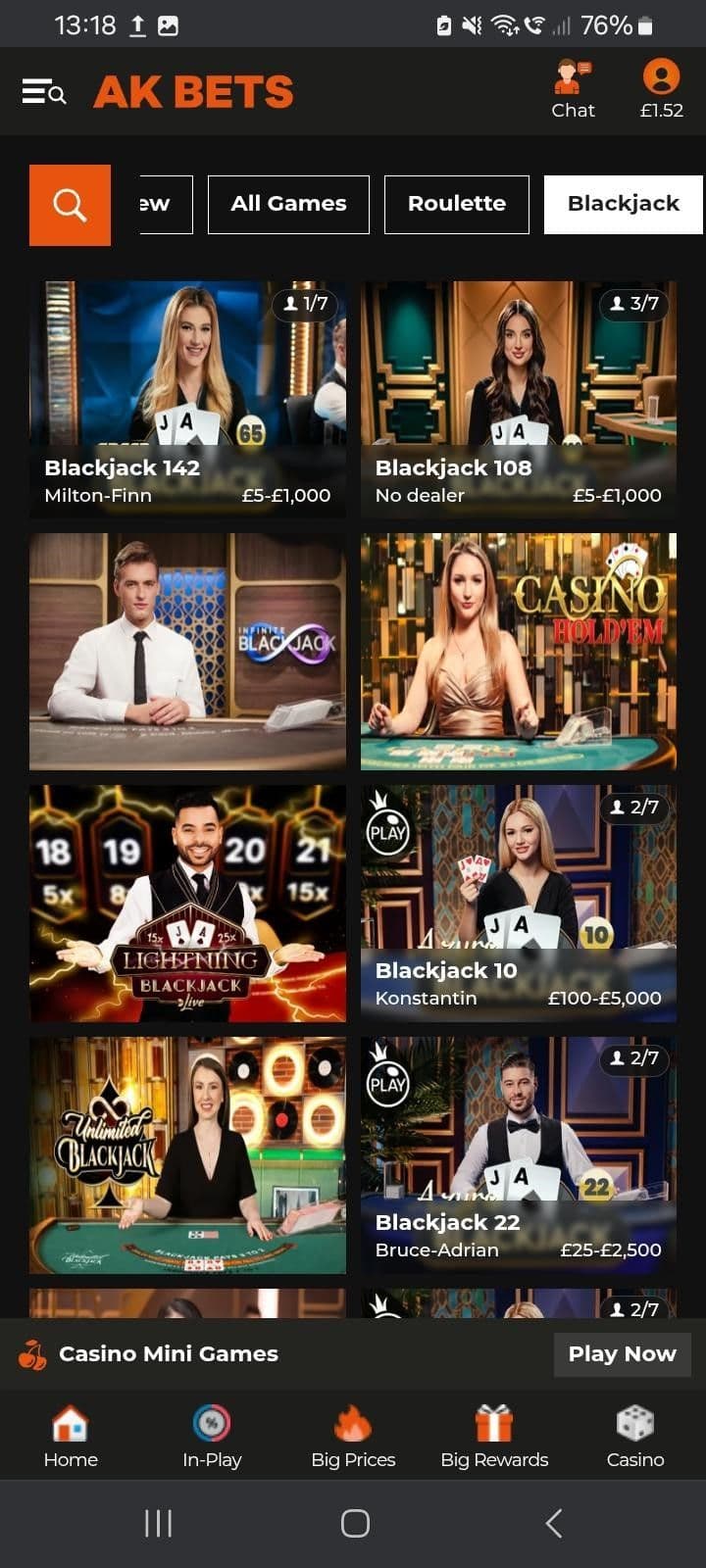 Enter the live casino lobby 