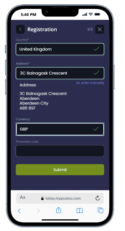 Enter your full address and choose your currency.