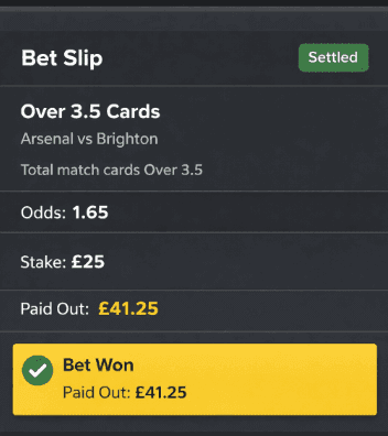 Example of Total Cards Bet