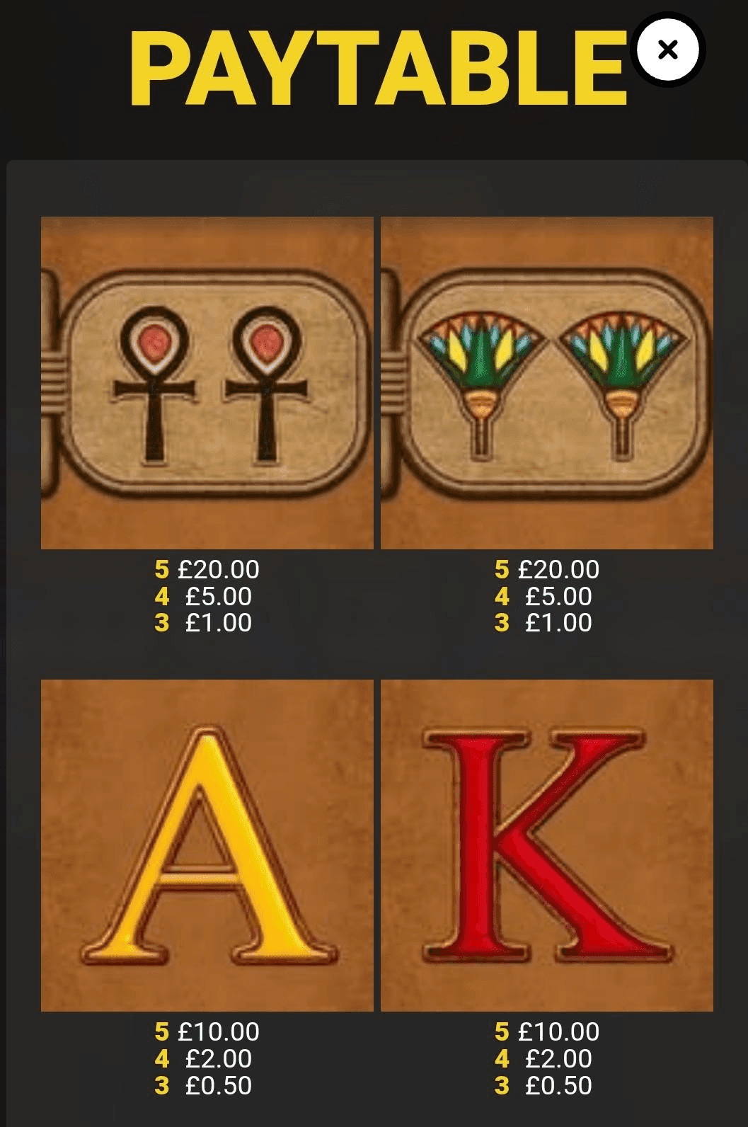 Eye of Horus Rise of Egypt Paytable...