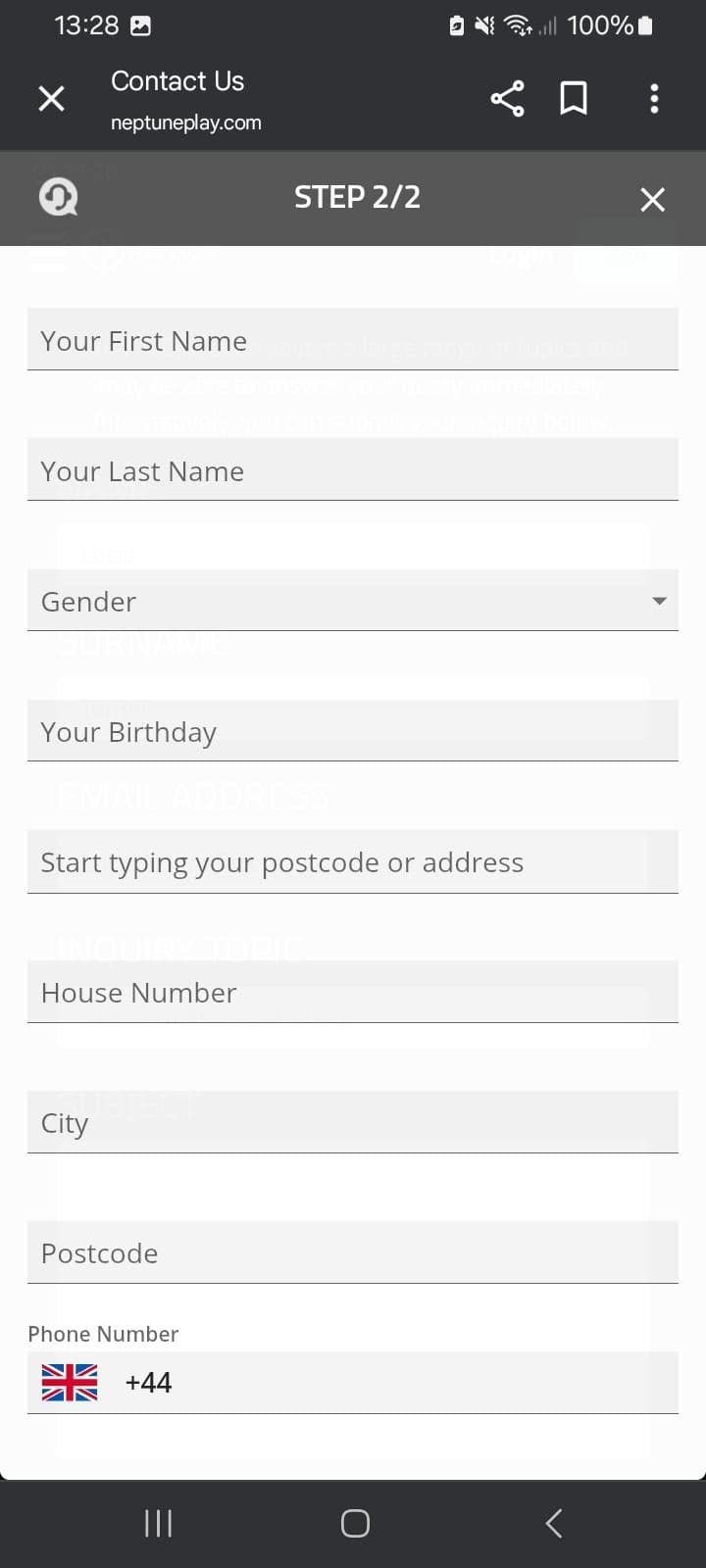 Fill in your address, date of birth, and number