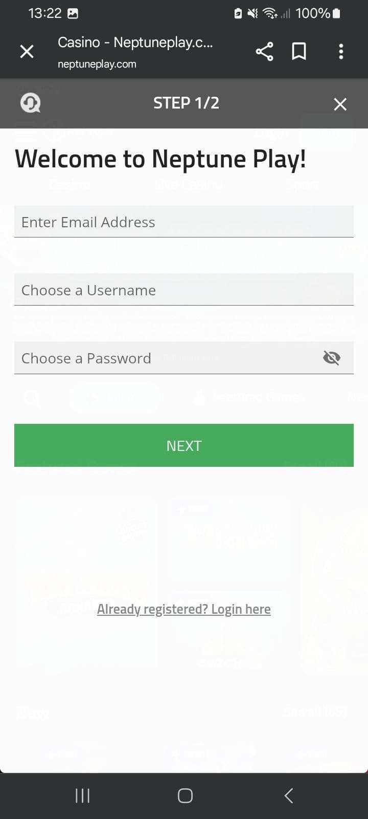 Fill in your email, username, and password.
