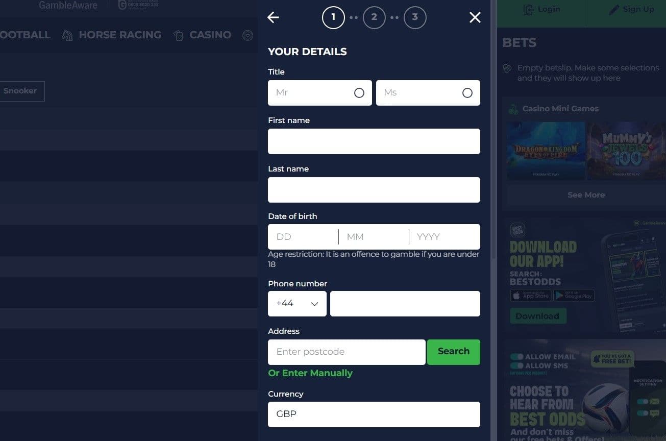 Fill in your name, home address, and date of birth 