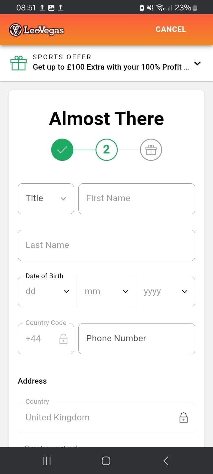 Fill in your personal details LeoVegas