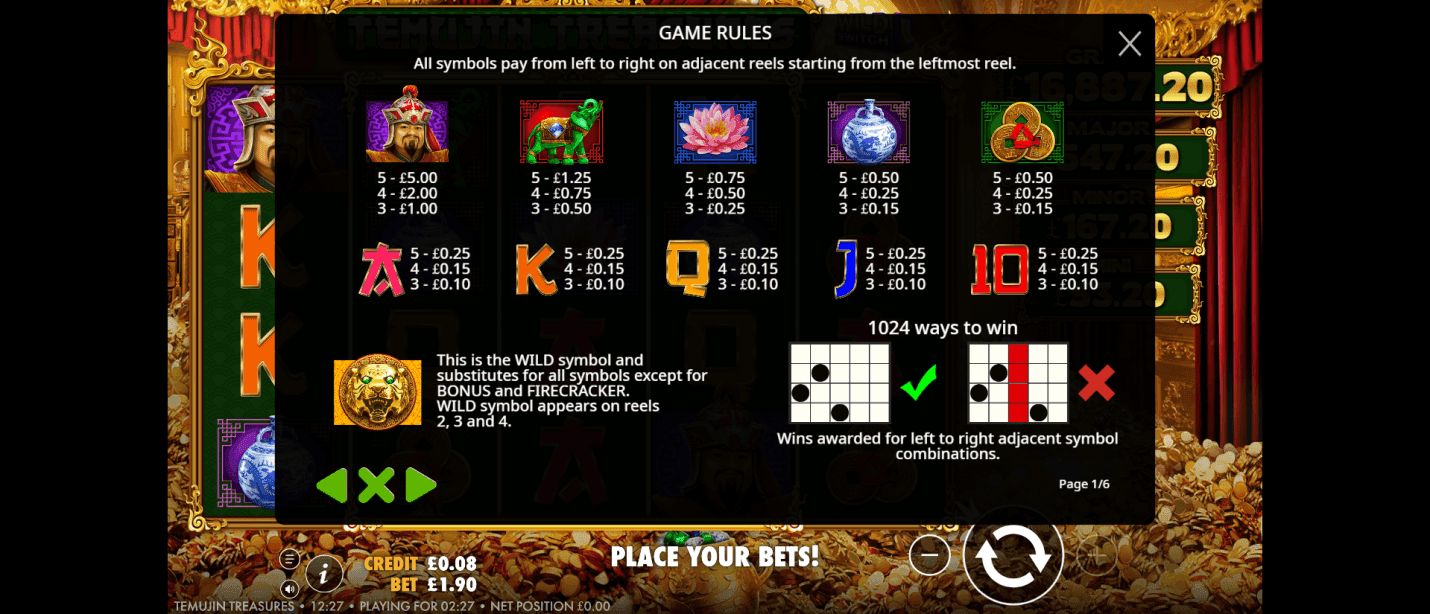 Game Symbols and Payouts Temujin treasures