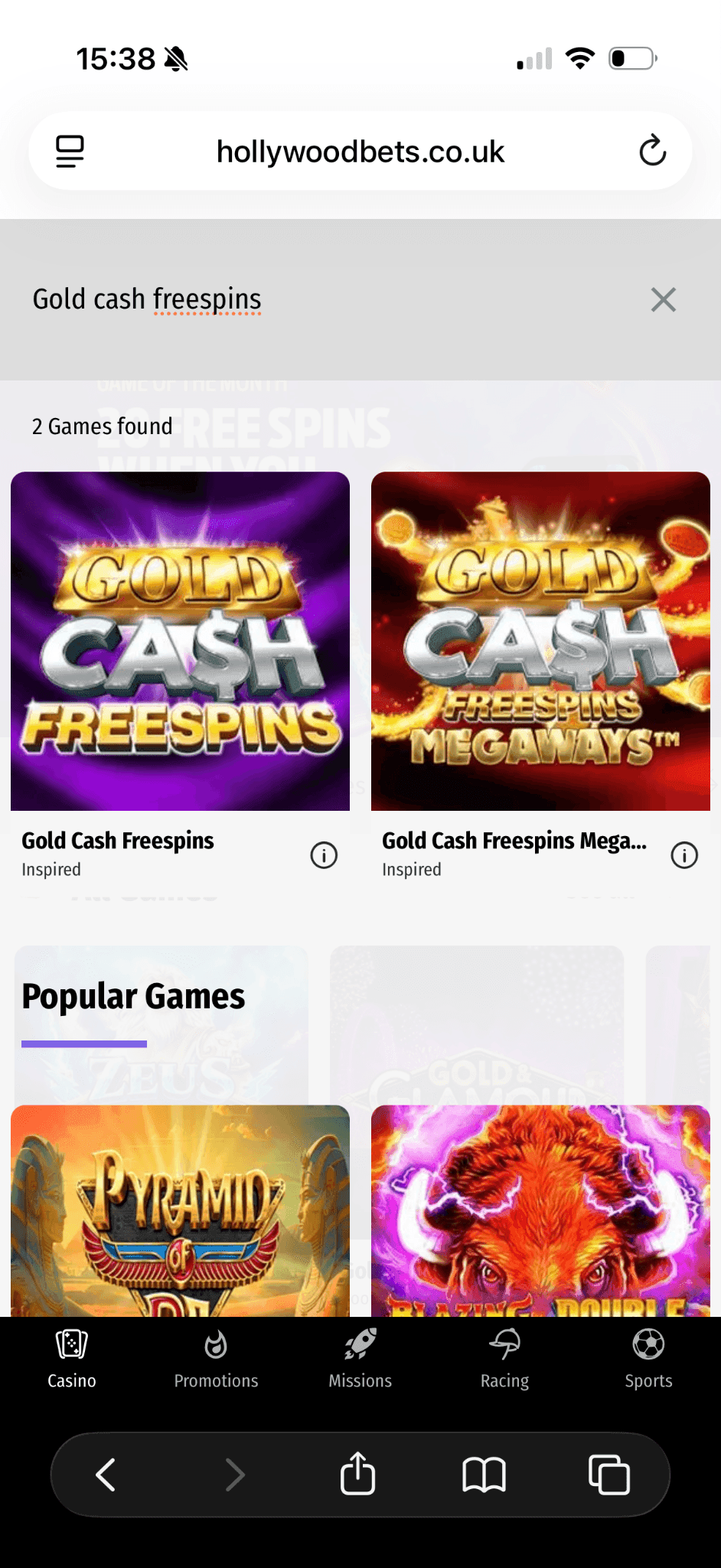 Go to the cashier games lobby 