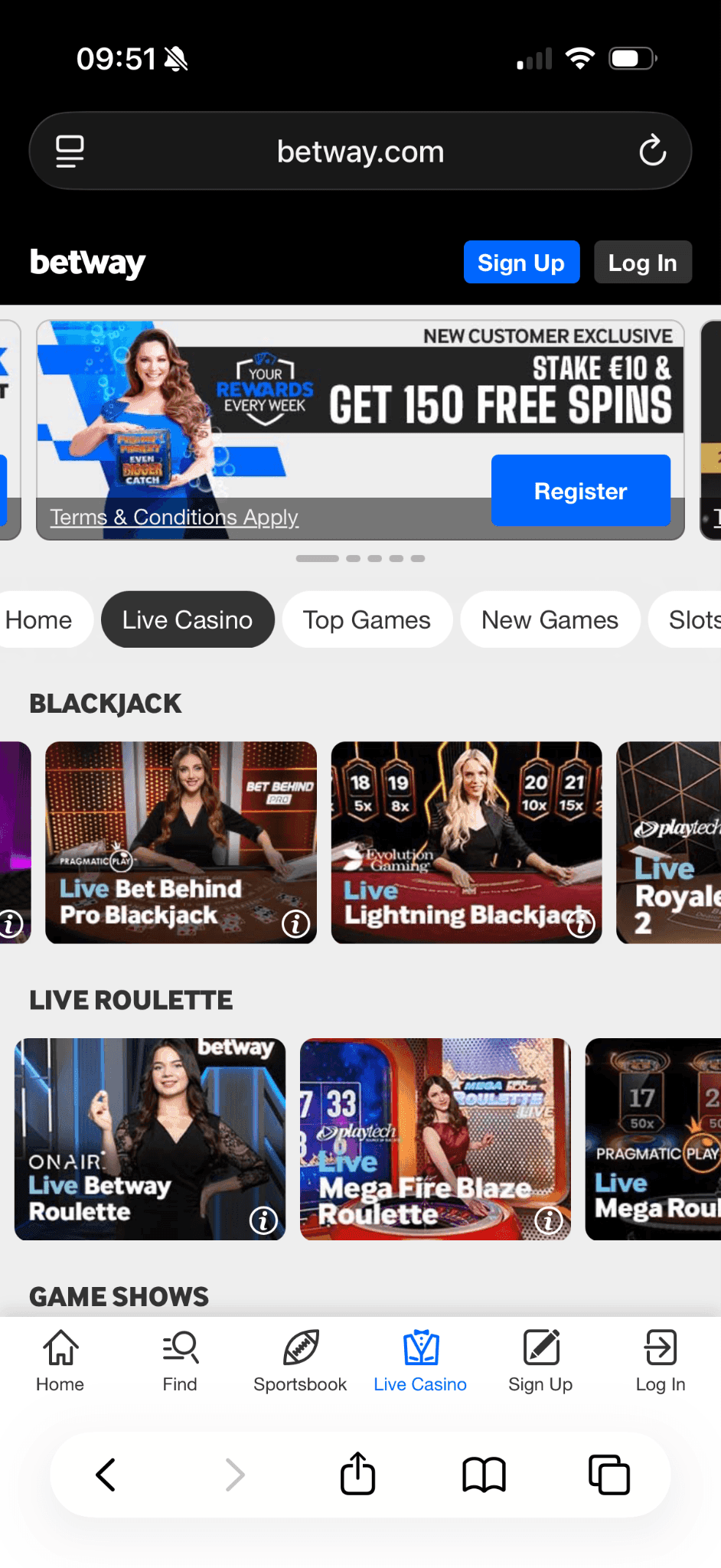 Go to the live casino section!