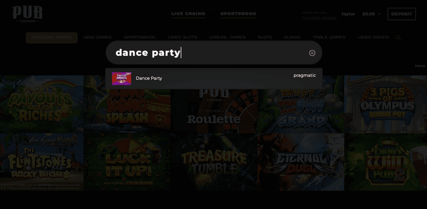 Go to your casino’s lobby and search for Dance Party 