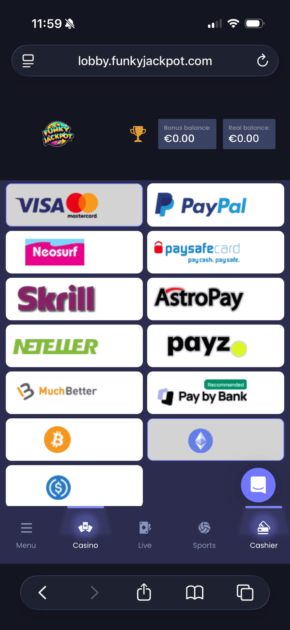 Head to the cashier and make your first deposit 