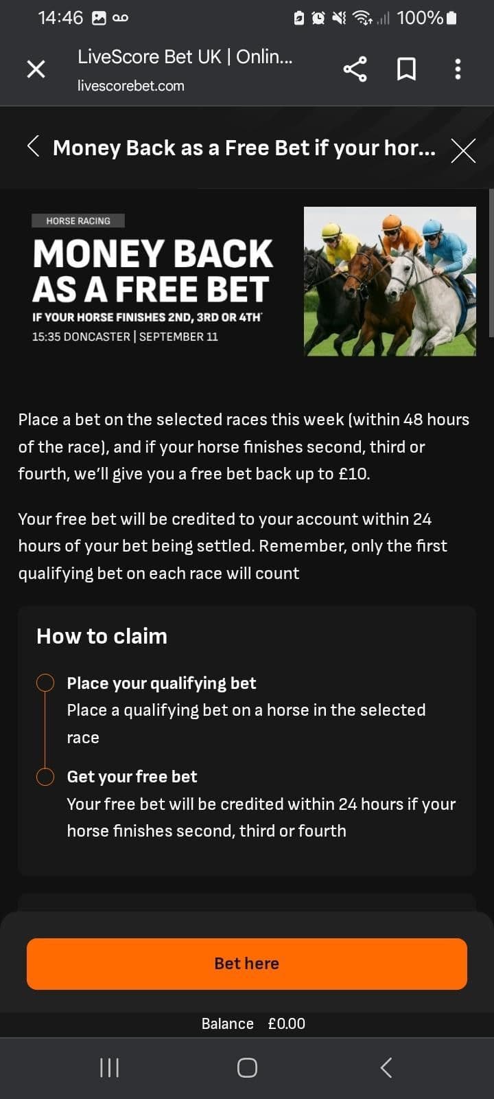 Horse Racing Money Back as a Free Bet