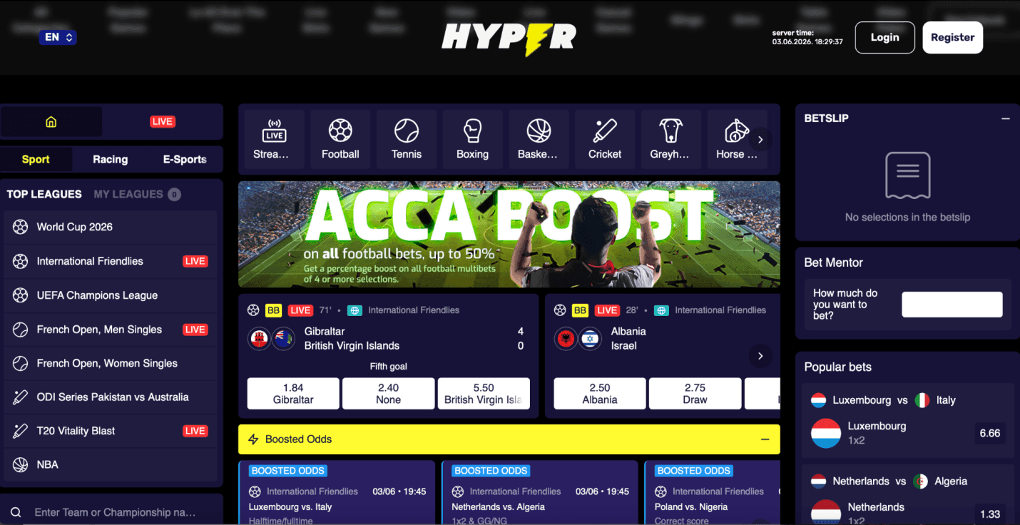 Hyper Casino Sports Markets..