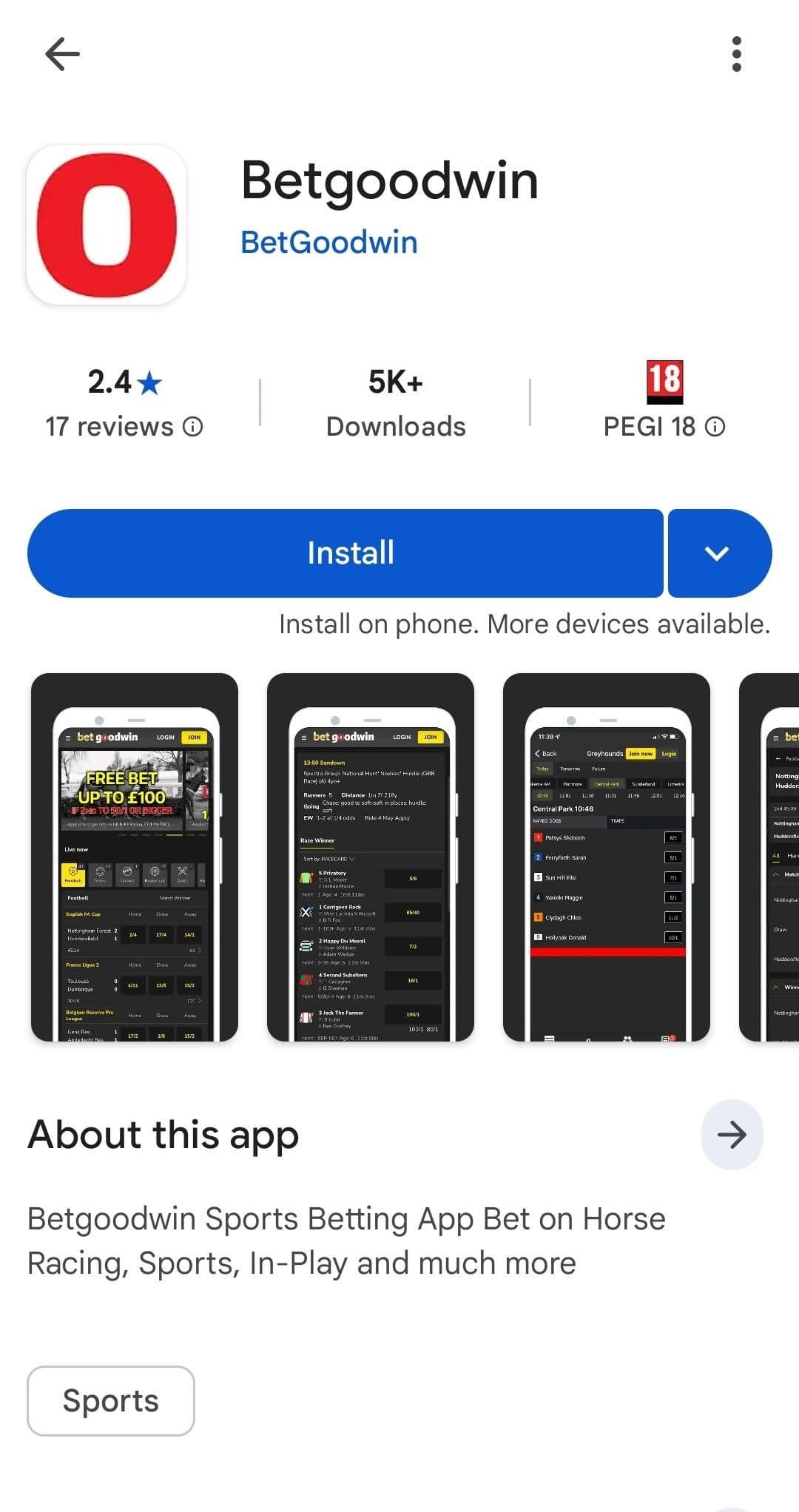 Install the Betgoodwin App in the UK
