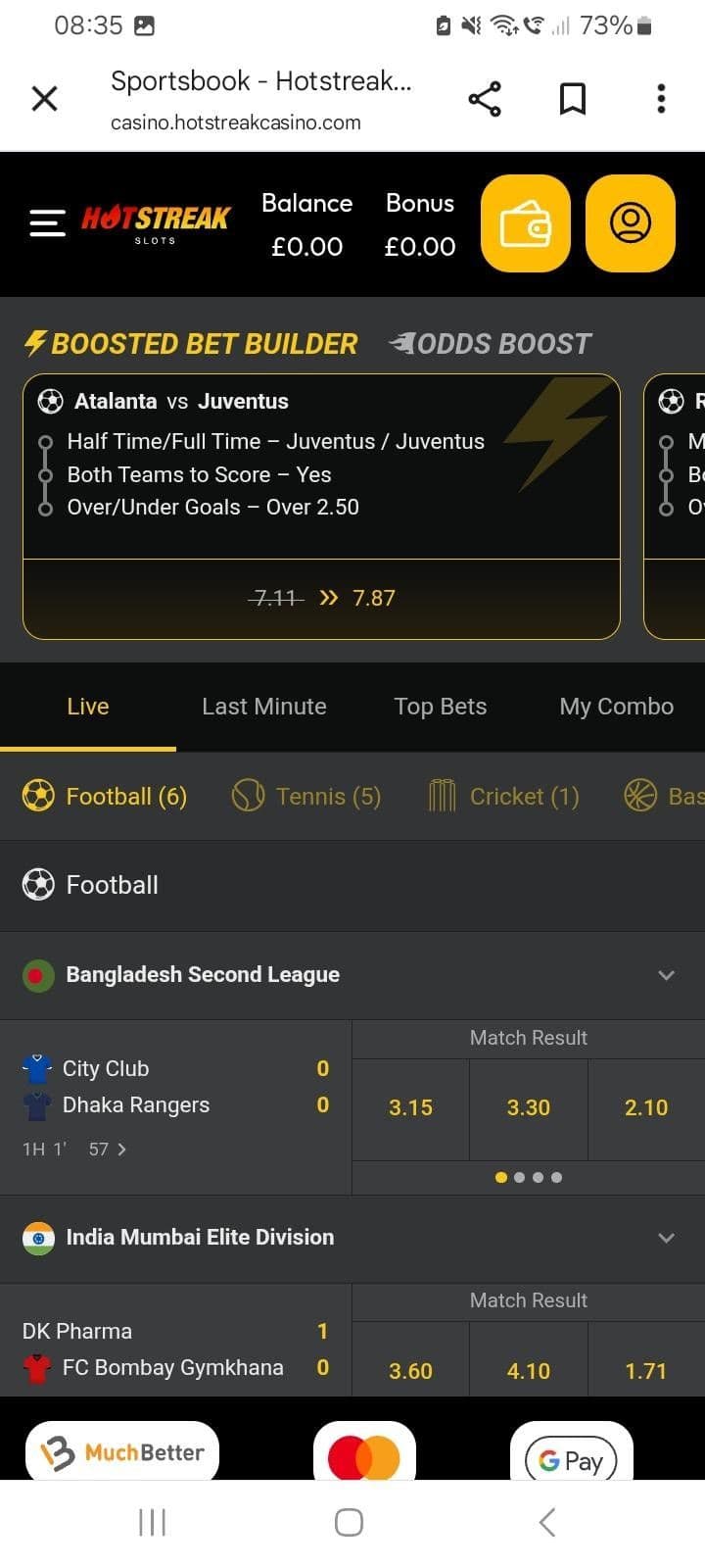 Live Betting & Streaming Hot streak