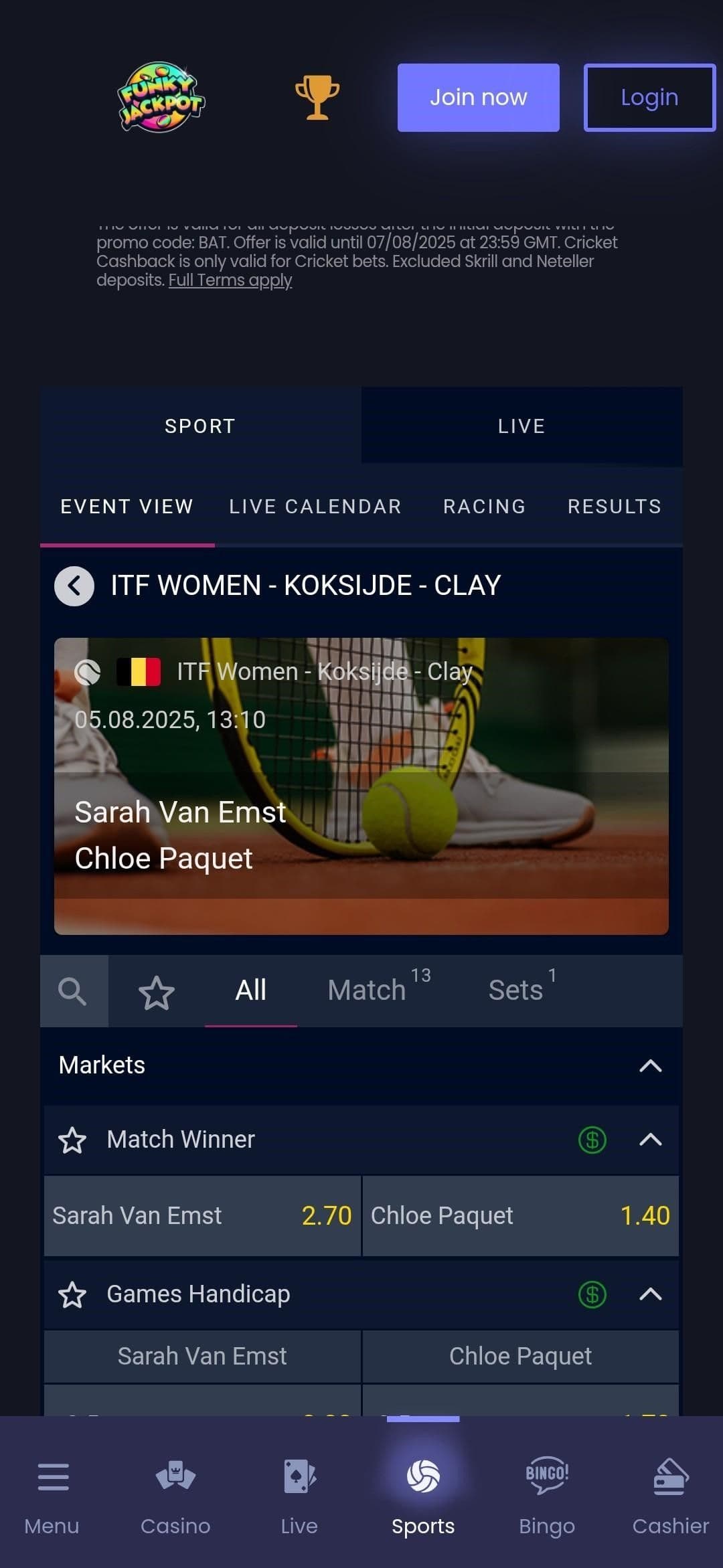 Live Betting & Streaming funkybet