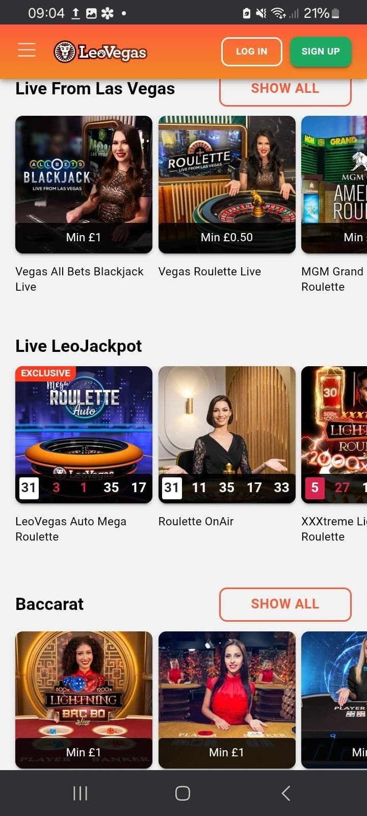 Live Dealer Games-LeoVegas