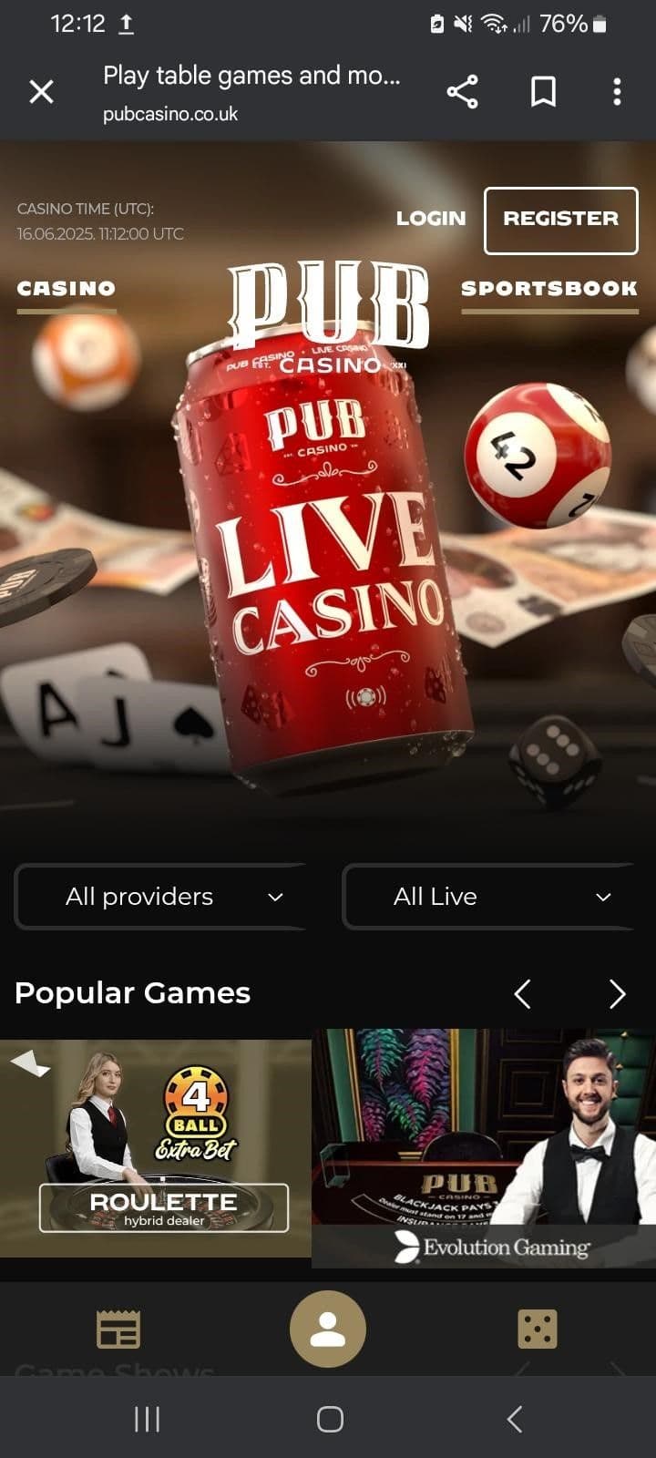 Live Dealer Games Pub Casino