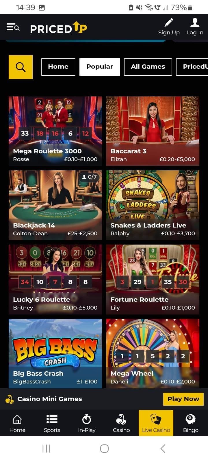 Live Dealer Games priced up!