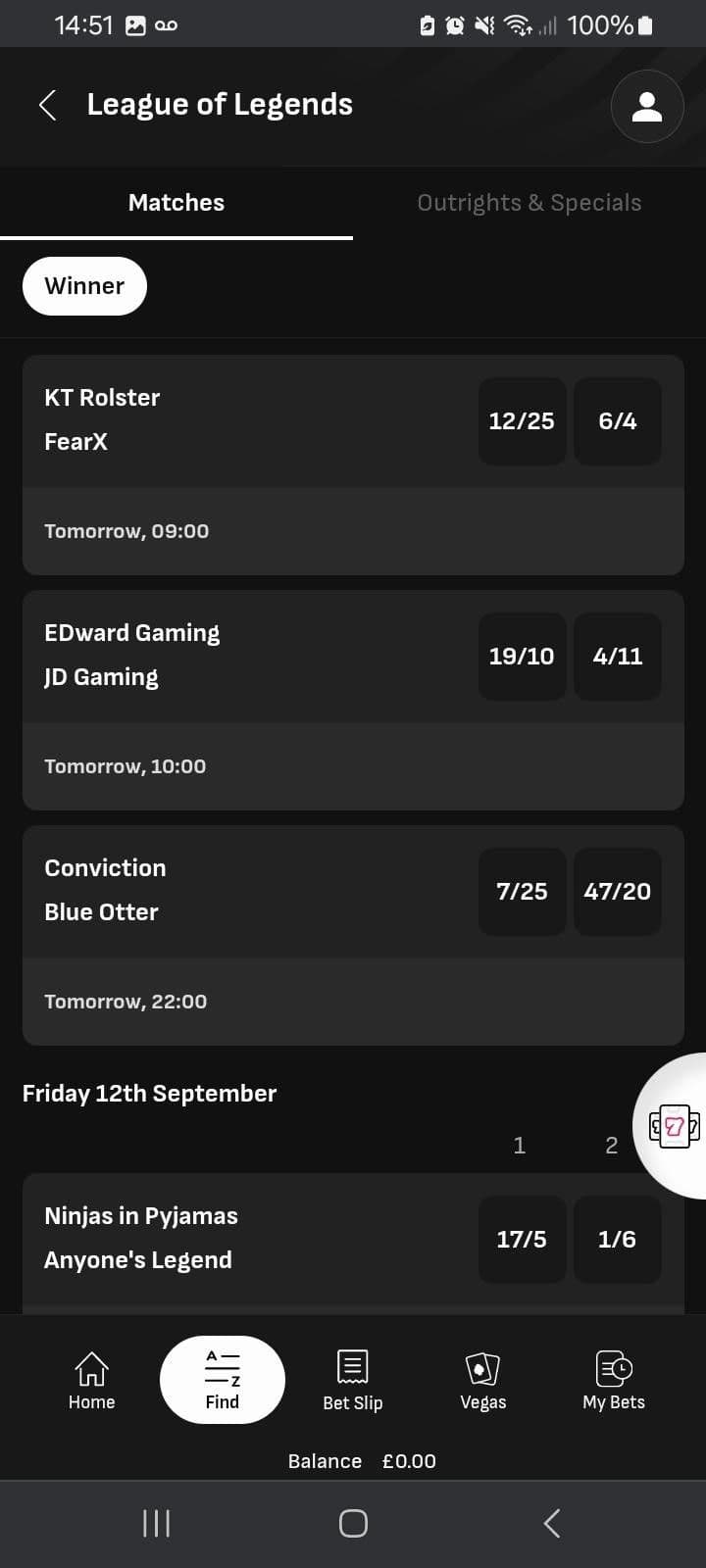 LiveScore Bet eSports Odds 