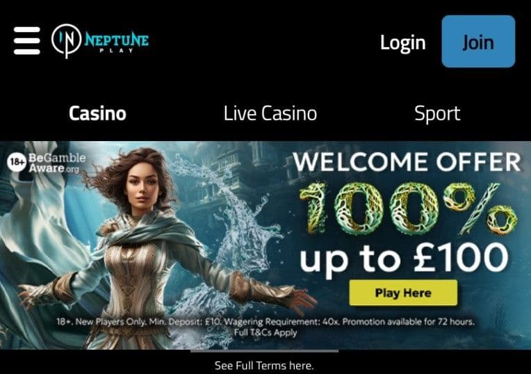 Log in or register at Neptune Play UK